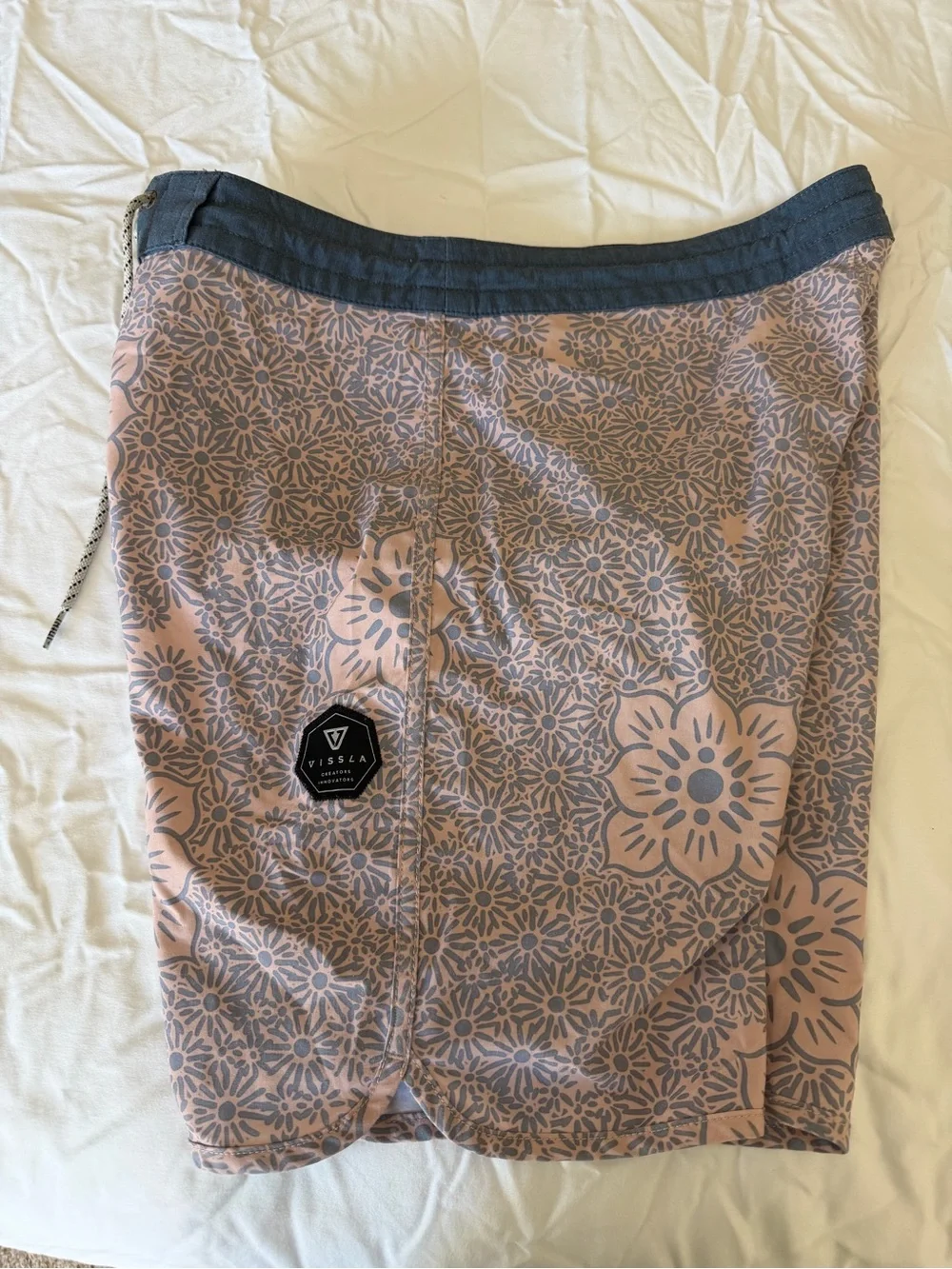 VISSLA Pink Floral Board Shorts with Navy Waistband